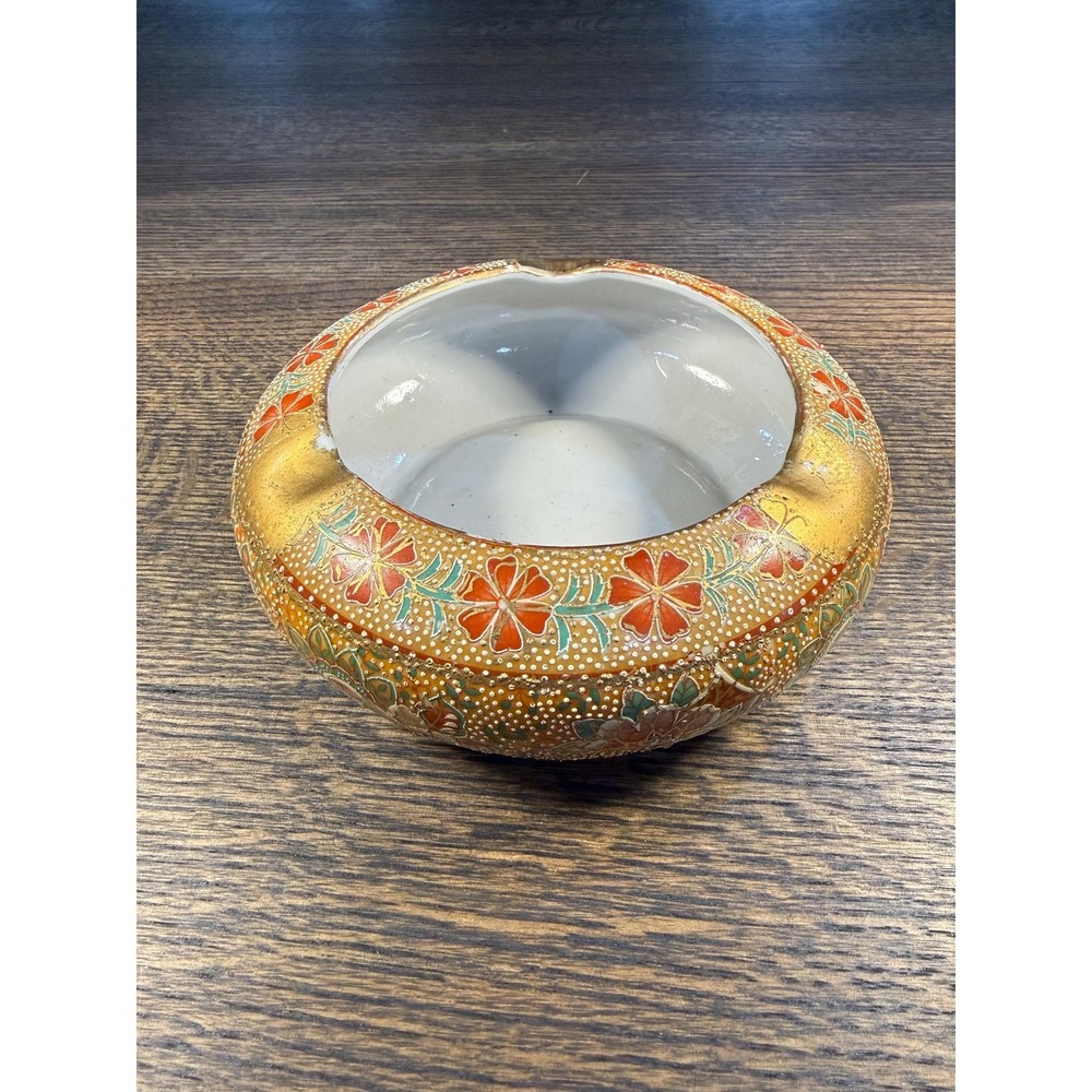 Vintage Hand-Painted Gold Floral Ceramic Ashtray | Mid Century Catchall - Picture 8 of 17